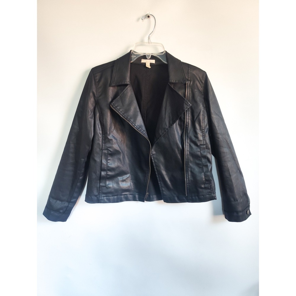 Eileen Fisher Moto Jacket XS Biker Waxed Black Coated Organic Cotton Stretch